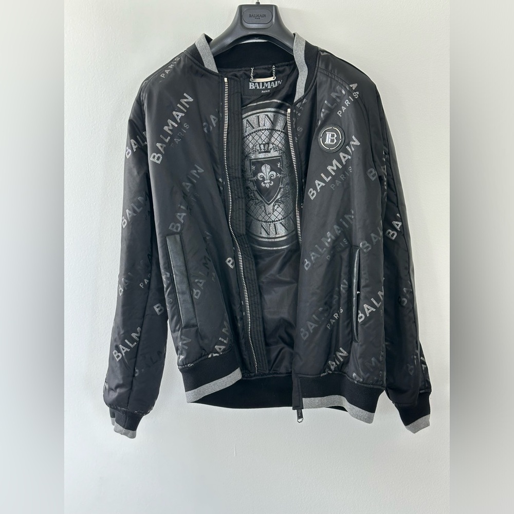 Balmain Black Logo Print Bomber Jacket Men’s size 50 IT - L